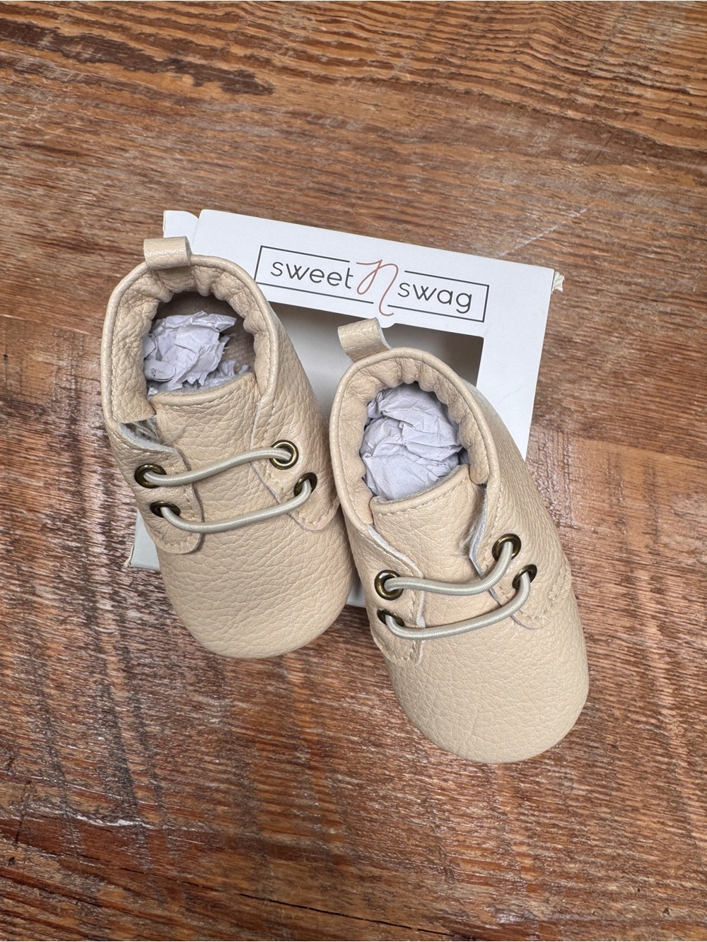 Sweet N Swag Cream Baby Moccasins - Soft Leather Walker Shoes